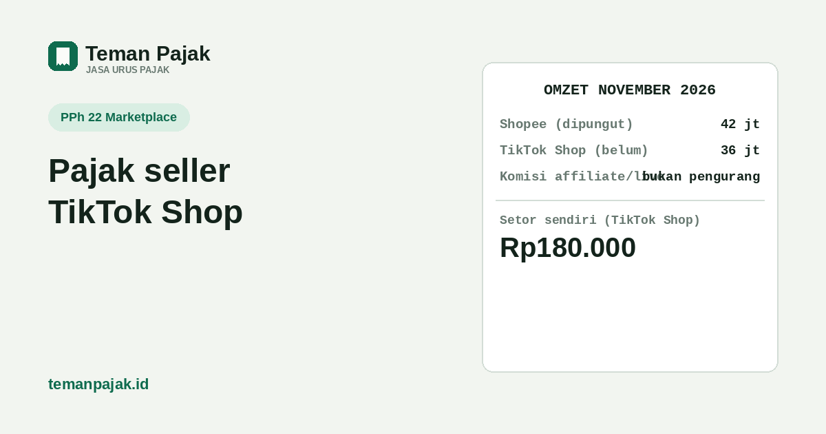 Omzet gabungan Shopee dan TikTok Shop, status pungutan PPh 22 beda per toko, komisi affiliate bukan pengurang